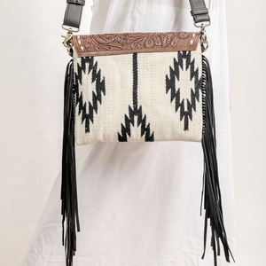LW Western Stylish Saddled <b>Blanket</b> Handbag Tooled Leather Strap High Quality Aztec Side Bags Vintage Colorful Hand Carved Bag - Product Image 3