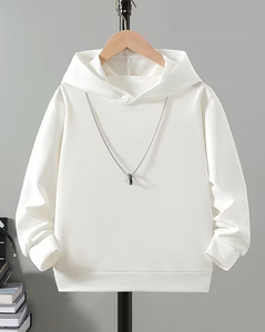 White Hooded Sweatshirt For Children Casual Autumn Wear Knitted Regular Sleeve Unlined - Product Image 1