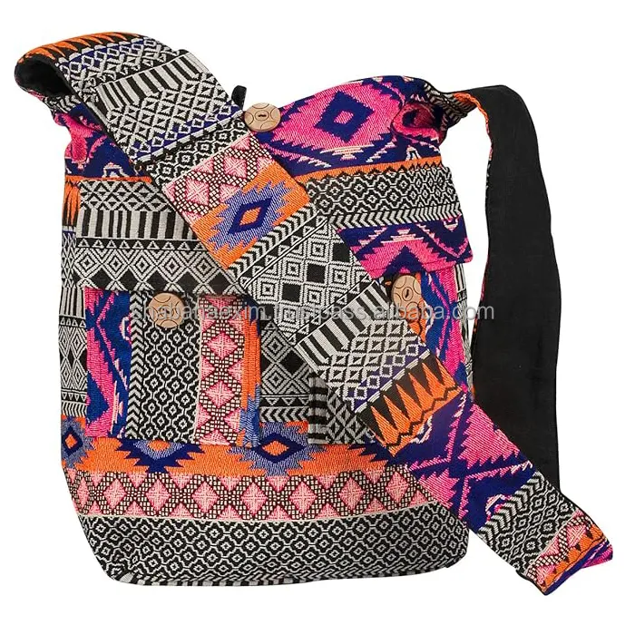 Tas selempang Hippie buatan tangan etnik Boho tas bahu tas Messenger katun Hippie dari India