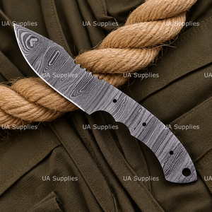 Hojas de cuchillo en bruto de acero de Damasco, de filo recto y punta caída, para caza, con espiga completa, forjadas a mano, OEM, DIY, al por mayor - Product Image 5