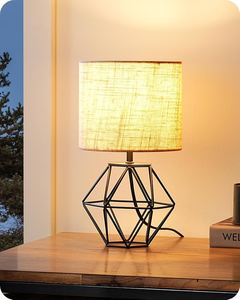 Geometric Metal Handmade Table Lamp with Fabric <b>Drum</b> <b>Shade</b> Cylinder Design for Birthday Home Decoration in Living Room Bedroom - Product Image 3