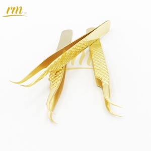 Pince à épiler pour extensions de cils RMI en acier inoxydable anti-magnétique 10 mm, qualité supérieure, cils dorés tendance en gros - Product Image 2