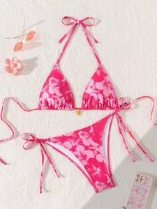Ensemble de maillot de bain deux pièces pour femme, imprimé cachemire bleu, avec haut halter et bas à nouer sur les côtés, Fournisseur OEM en gros - Product Image 5