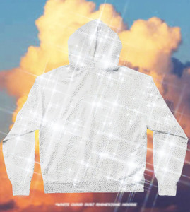 Sweat à capuche zippé pour homme, coupe oversize, en molleton épais 100% coton 300g, respirant, avec motif orné de strass blancs, hiver, OEM ODM - Product Image 4