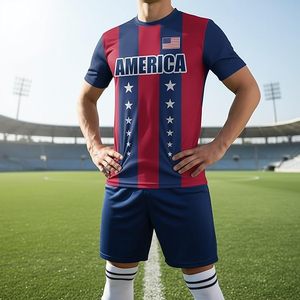 America Flag Striped T-Shirt <b>Red</b> Blue Stars Polyester Short Sleeve National Day Apparel Wash - Product Image 5
