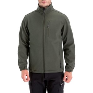 เสื้อแจ็คเก็ตซอฟต์เชลล์สีเขียวเข้มแบบกำหนดเอง คอตั้ง กระเป๋าซิปแนวตั้งที่อก รับผลิตแบบ OEM แบรนด์ส่วนตัว เสื้อแจ็คเก็ตสำหรับงานกลางแจ้ง ขายส่ง - Product Image 5
