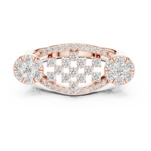 Bague de fiançailles et de mariage pour femme en or rose, avec grappe de diamants ronds et bande pavée, style statement - Product Image 1