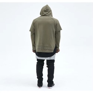 Custom <b>Men</b> Longline <b>Pullover</b> Hoodie Olive Curved Hem Side Zip Oversized Streetwear Fleece Cotton Hip Hop Hoodies Sweatshirt - Product Image 2