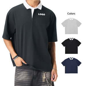 Men's Short Sleeve Solid Color Knitted <b>Polo</b> <b>Shirt</b> With Logo Front Casual Breathable Regular Fit Black <b>White</b> Navy - Product Image 1