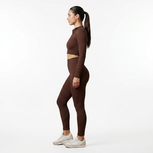 <b>Women</b> Ribbed <b>Quarter</b>-<b>Zip</b> Crop Top High Waist Full Length Leggings 2 Piece Yoga Set Solid Color Activewear Workout Wear - Product Image 3