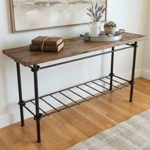 Premium Solid Wood Top Iron Study Table Handmade Metal Frame <b>with</b> Lower Storage <b>Shelf</b> Writing <b>Desk</b> Home Office Furniture Rustic - Product Image 3