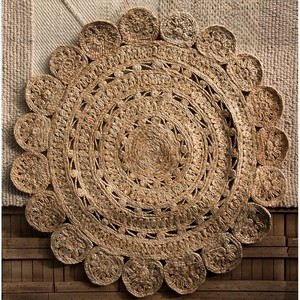 Tapis rond artisanal en jute naturelle, style bohème, tissage plat, décoration de salon, nettoyage facile - Product Image 4
