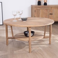 Table basse ronde à double niveau Vandana Golden Layer en bois de manguier Plume Diamètre 90 cm