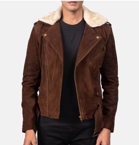 Men's Brown <b>Suede</b> Sherpa Collar <b>Jacket</b> Retro Zip Biker Outerwear Autumn Winter Wholesale Outdoor Wear High Quality Comfortable - Product Image 6