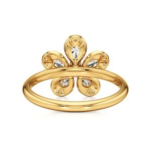 Bague de fiançailles tendance en forme de fleur avec diamant certifié IGI, en or massif 14 carats pour femme, taille poire, sertissage pavé, bijoux fins romantiques - Product Image 3