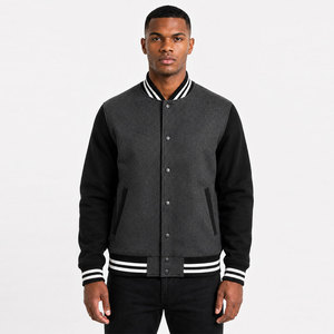 Veste Letterman gris anthracite classique avec col côtelé et boutons sur le devant, design streetwear élégant et décontracté - Product Image 1