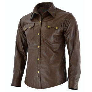 Best Selling New Style Men's Leather <b>Shirt</b> Customized Long Sleeves Casual Stand Collar High Quality and Affordable - Product Image 5