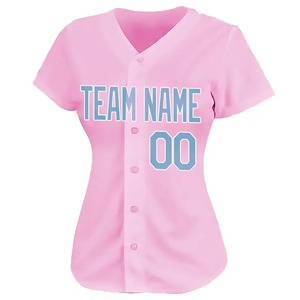 T-shirt de baseball professionnel de haute qualité, jersey personnalisé 100% polyester, col en V, boutons intégraux, rose, jersey de baseball pour femmes, CE ISO - Product Image 2