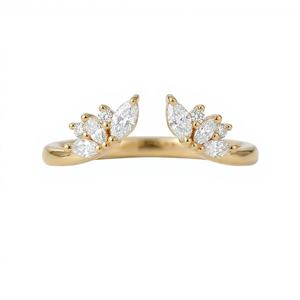 Anillo de boda de diamantes en racimo marquesa abierto con oro macizo de 14K, anillo de promesa ajustable de puño abierto para mujer - Product Image 1