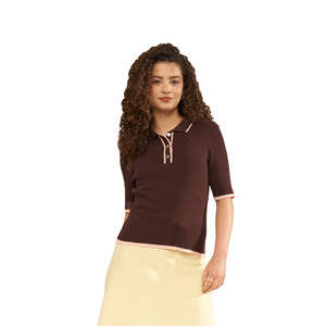 Polo à manches courtes vert clair uni pour femme, tricoté, coupe classique, décontracté - Product Image 3