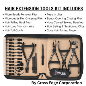 Kit professionnel de pinces pour extensions capillaires noir avec applicateur de bandes adhésives, pinces d'ouverture et de fermeture de perles et pinces à micro-perles - Product Image 2