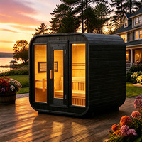 Cabine de sauna extérieure en bois massif, sauna carré à vapeur pour 1 à 4 personnes, noir, certifié ETL, spa avec option de luminothérapie rouge, WiFi intelligent