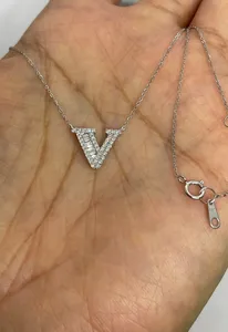 2ct simulated diamond <b>pendant</b> baguette cut <b>pendant</b> <b>initial</b> V <b>pendant</b> letter V <b>pendant</b> alphabet <b>pendant</b> personalized <b>pendant</b> init - Product Image 4