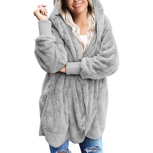 2025 <b>Women's</b> Open Front Fuzzy <b>Fleece</b> <b>Cardigan</b> Jacket Coat Outwear with Pockets and Hood - Product Image 4