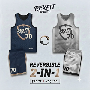 ชุดบาสเก็ตบอล Rexfit Sports แบบสั่งทำพิเศษ ลายตารางหมากรุก คอวี แขนกุด สำหรับผู้ใหญ่ 男女  ระบายเหงื่อได้ดี ใช้ได้ทุกฤดู - Product Image 1