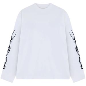 Camiseta de Manga Larga para Hombre, Blanca, con Estampado Gráfico, Cuello Redondo, Algodón, Estilo Casual, Urbano, con Diseño en Mangas y Espalda - Product Image 1