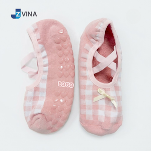 JZVINA Women's Non-Slip Ballet Socks With Bow Gingham Pattern Anti-Slip Floor Socks For Daily Use Pilates Yoga Studio - Product Image 5