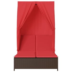 Tumbona Doble con Techo de Poliratán Marrón y Cortinas, Muebles de Exterior Duraderos - Product Image 4