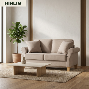 Sofá Chesterfield Moderno de Tela, Dos Plazas, Brazos Enrollados Estilo Inglés, Patas de Madera Maciza, Respaldo Acolchado Resistente, Muebles para Sala de Estar - Product Image 4