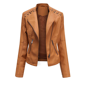 Veste de moto en similicuir pour femme, coupe ample, style minimaliste, fermeture éclair, streetwear décontracté, manteau d'automne - Product Image 1