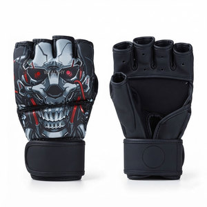 Gants de boxe MMA demi-doigts respirants et légers en cuir PU avec motif crâne imprimé par sublimation, fermeture unisexe pour arts martiaux - Product Image 5