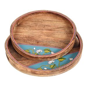 Highly Remarkable Sticker Floral Printed Wooden Stylish Round <b>Snacks</b> Tray Dinner Serving Platter Available At Best and Lowest - Product Image 4
