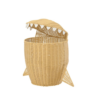 Vintage Rattan Shark Laundry <b>Hamper</b> With Lid Wicker Storage <b>Basket</b> Kids Toy Organizer Nursery Decorative <b>Basket</b> OEM ODM - Product Image 5
