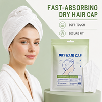 Bonnet de séchage des cheveux jetable OEM ODM en fibre de coton végétal doux, absorbant rapidement l'eau, idéal pour les voyages et les hôtels