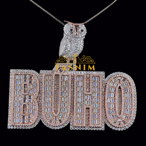 Colgante de Plata 925 Bañado en Oro Rosa de la Mejor Calidad con Letra M y Corona, con Moissanita, Estilo Hip Hop Unisex, Certificado - Product Image 4