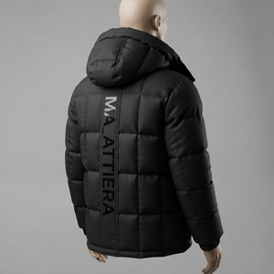 Chaqueta acolchada con capucha para hombre, negra, con aislamiento, para invierno, con cremallera completa, cálida, para exteriores, con bolsillos frontales - Product Image 2