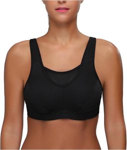 Women Scoop Neck Racerback Sports Bra Medium Support Breathable <b>Mesh</b> Panel Fitness Workout Yoga <b>Top</b> Solid Black - Product Image 3