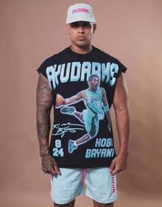 Conjunto de Verano para Hombre, de Algodón, Estilo Deportivo, con Estampado por Transferencia Térmica, Camiseta Corta con Lavado Ácido, Pantalones Cortos con Cintura Elástica, 2 Piezas, Personalizado - Product Image 2