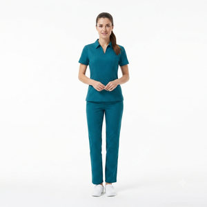 Cross-border Minimalist Breathable Short Dobby Fabric <b>Scrub</b> Sets New Simple Wash Polyester Unisex Lapel <b>Brush</b> Hand Hospital - Product Image 2