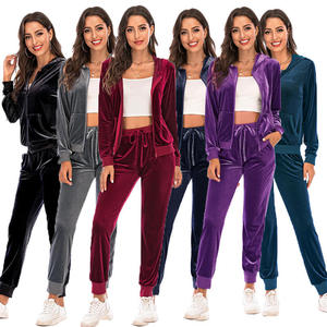 New Trendy Women Autumn Velvet Lightweight <b>Washed</b> 2-Piece Custom Logo Front Velour Zipper Jogger Tracksuit <b>Set</b> - Product Image 1