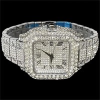 Montre Hip Hop entièrement sertie de CZ avec lunette et bracelet en alliage |   Montre analogique à quartz unisexe |   Montre de luxe de rue en gros