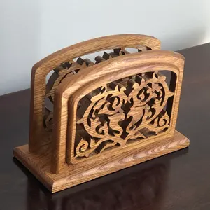 Porte-serviettes en bois, petite taille, forme cintrée, artisanal, en bois de manguier, décoration rustique pour table de cuisine, support à serviettes - Product Image 5