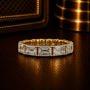 Anillo de Eternidad Personalizado de Oro Puro de 14K con Corte Mixto, Mitad Corte Esmeralda, Mitad Redondo, con Diamantes Cultivados en Laboratorio, Anillo de Boda, Anillo de Aniversario - Product Image 1