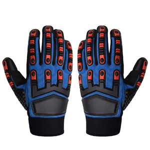 Impact Gloves Reducing Safety Gloves Polyester <b>Material</b> Anti-Slip Smooth Reinforced Cuff Elastic Wristband Black Blue <b>Red</b> - Product Image 6