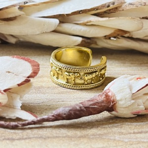 Luxury Design <b>Elephant</b> Ring Tribal Brass Band For Women 18k Gold Plated Boho Animal Wide Open Band Ring For Wholesale/OEM/ODM - Product Image 3