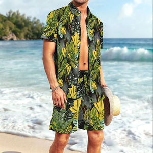 Ensemble d'été pour homme, chemise à manches courtes à imprimé floral, short de plage assorti, tenue décontractée de vacances, haut coloré, ensemble assorti pour homme - Product Image 1